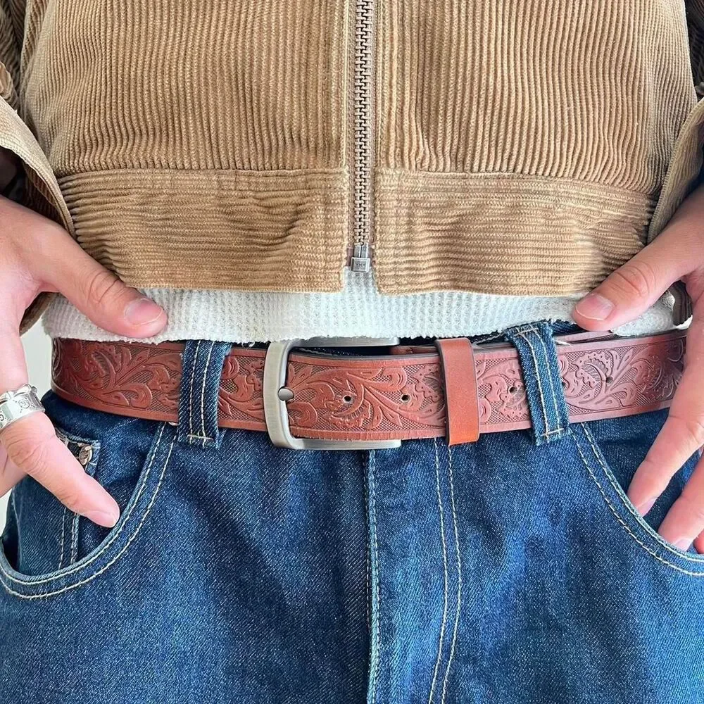vintage style american western bike tread look grunge brown floral belt